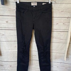 Frame Womens Jeans distressed Black Le Skinny De Jeanne size 26 Frayed MINT